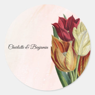 Elegant Pink Marble Botanical Favor Sticker