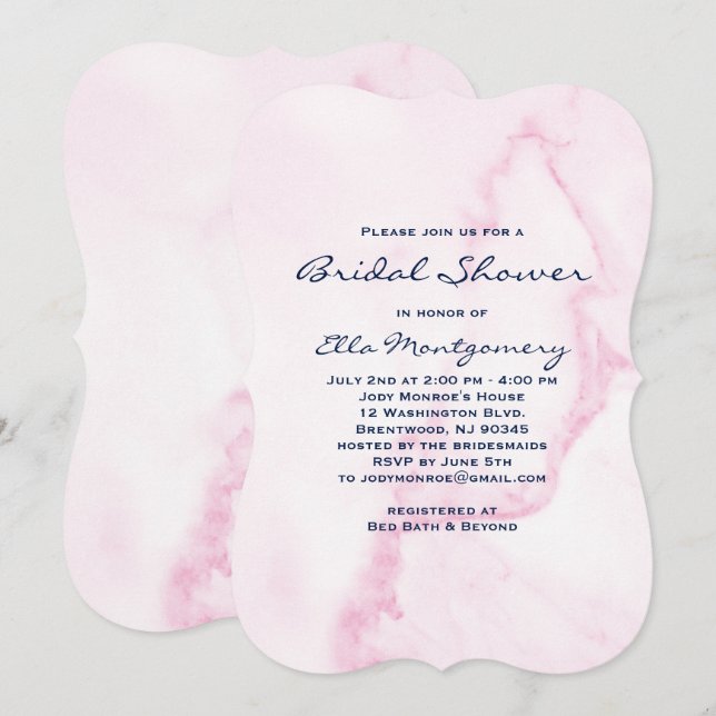Elegant Pink Marble Bridal Shower Invitation (Front/Back)