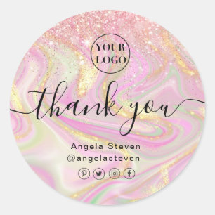 elegant pink marble chic gold glitter classic rou classic round sticker