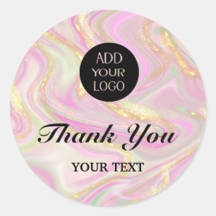 elegant pink marble chic gold glitter classic round sticker