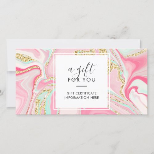 Elegant pink marble chic gold glitter gift card