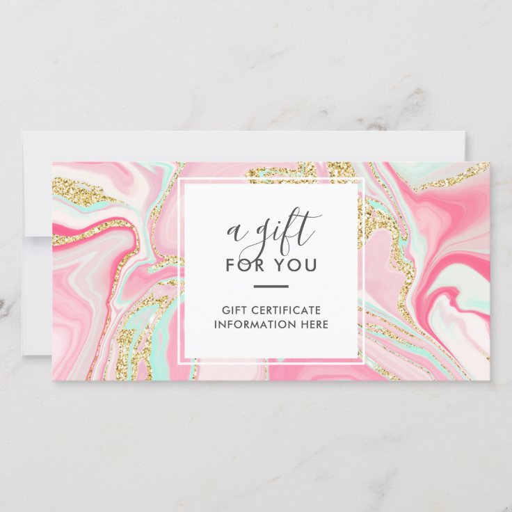 Elegant pink marble chic gold glitter gift card Zazzle