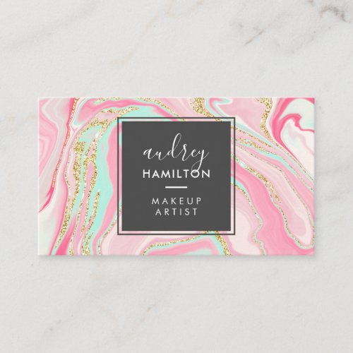 Elegant pink marble chic gold modern makeup artist business card