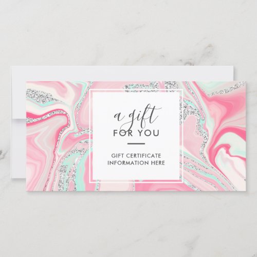 Elegant pink marble chic silver glitter gift card