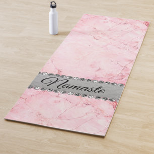 Elegant Pink Marble Diamond Bling Namaste Custom Yoga Mat