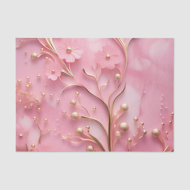 Elegant Pink Marble Gold Accents Tissue Paper (Front)