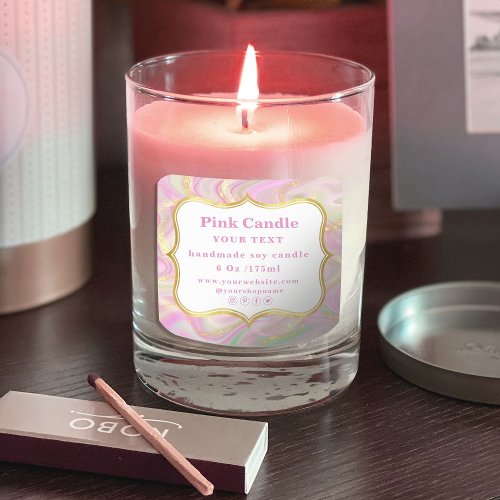 Elegant Pink Marble Gold Candle Label Template
