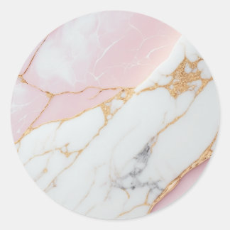 Elegant Pink Marble & Gold Classic Round Sticker