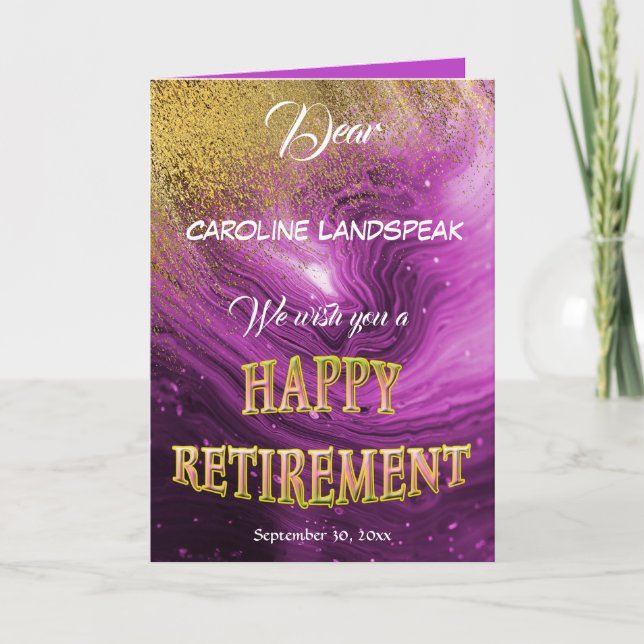 Elegant Pink Marble Gold Glitter Happy Retirement Card (Front)