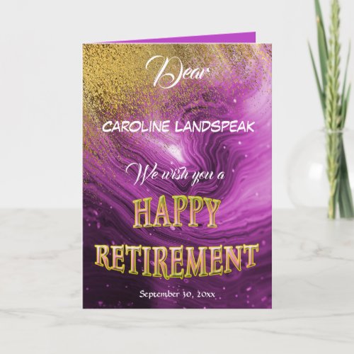 Elegant Pink Marble Gold Glitter Happy Retirement Card