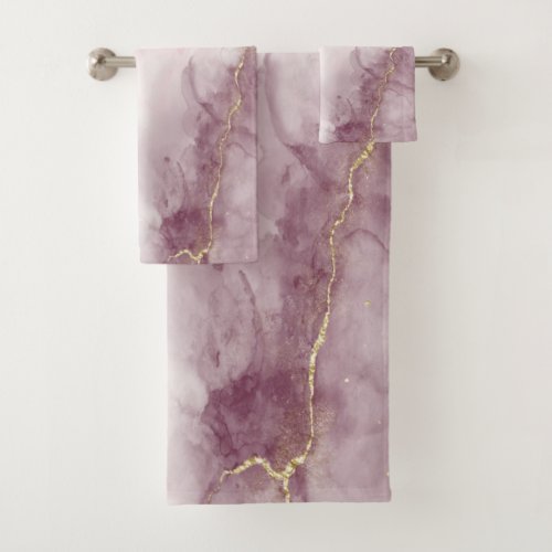 Elegant Pink Marble Gold Vein Pattern Bath Towel Set