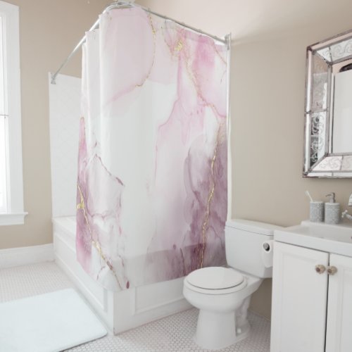 Elegant Pink Marble Gold Vein Pattern  Shower Curtain