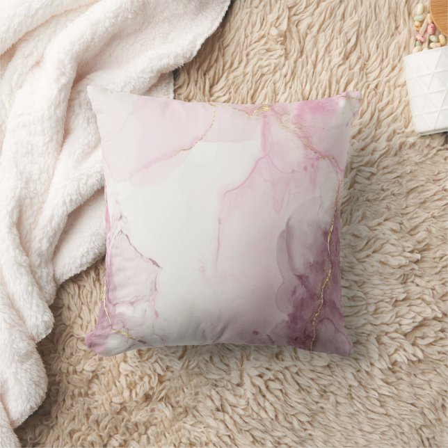 Elegant Pink Marble Gold Vein Pattern  Throw Pillow (Blanket)