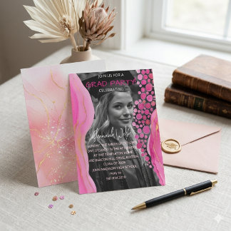 Elegant Pink Marble Graduation Invitation