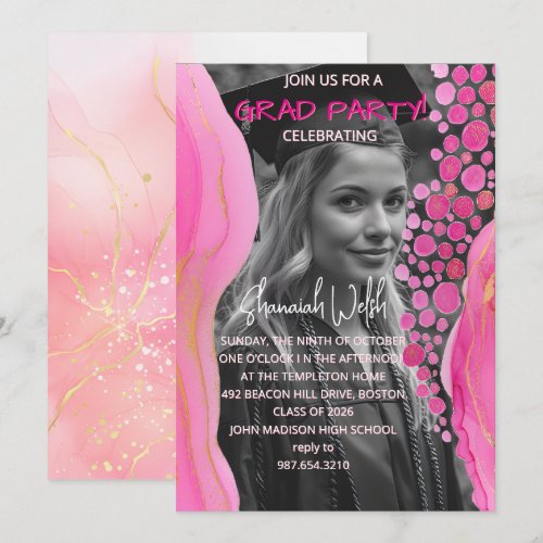 Elegant Pink Marble Graduation Invitation