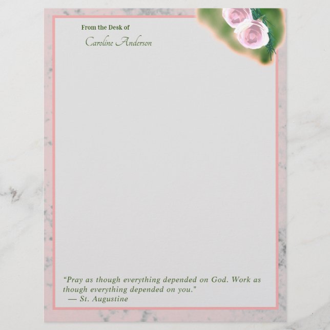 Elegant Pink Marble Inspirational Stationary Letterhead (Front)