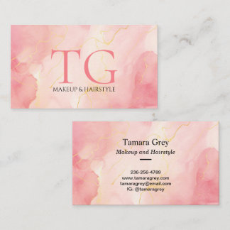 Elegant Pink Marble Monogram Business Card