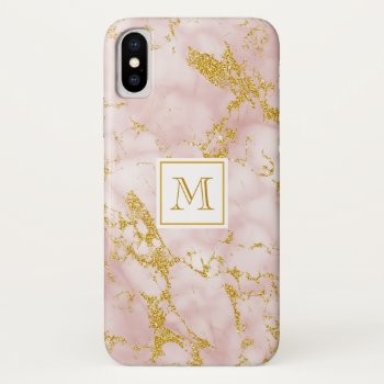 Elegant Pink Marble Monogram Faux Gold Glitter Iphone X Case by ohsogirly at Zazzle