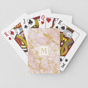 Elegant Pink Marble Monogram Faux Gold Glitter Playing Cards by ohsogirly at Zazzle