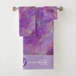 Elegant Pink Marble Pattern With Monogram  Bath Towel Set