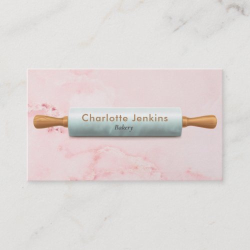Elegant Pink Marble Rolling Pin Bakery Pastry Chef Business Card