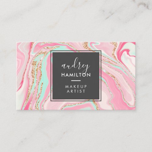 Elegant pink marble rose gold modern makeup artist business card