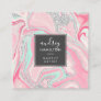 Elegant pink marble silver modern makeup artist square business card