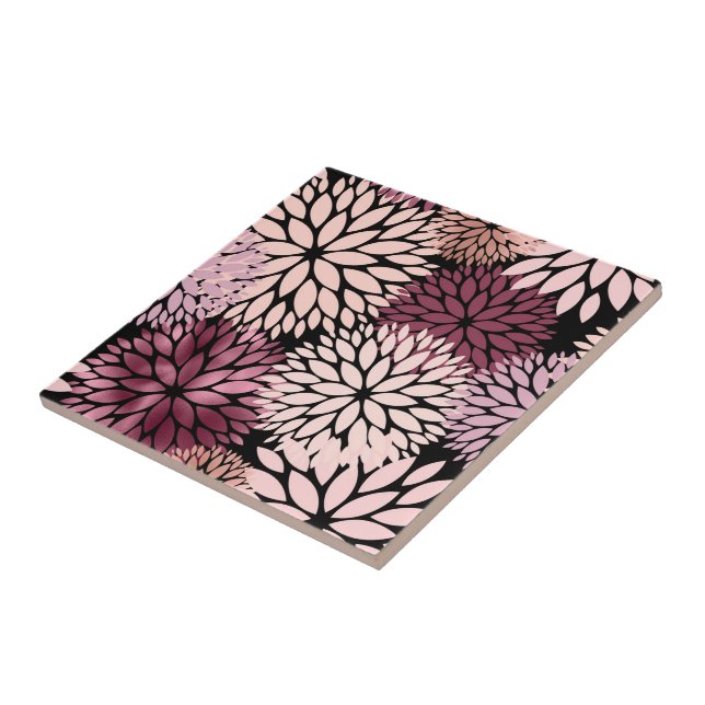 Elegant Pink Maroon Dahlia Floral Ceramic Tile (Side)