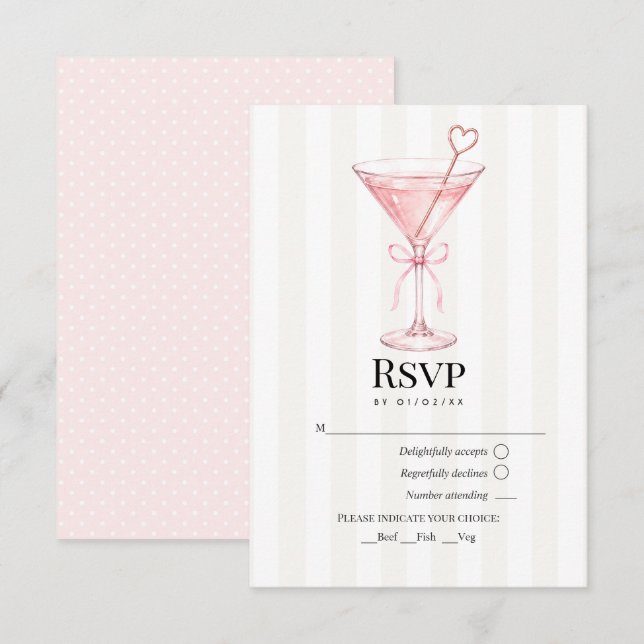 Elegant Pink Martini Cocktail Wedding RSVP Card (Front/Back)