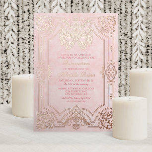 Elegant Pink Masquerade Mask Quinceanera Foil Invitation
