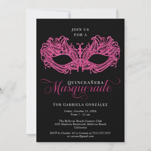 Elegant Pink Masquerade Mask Quinceanera Invitation