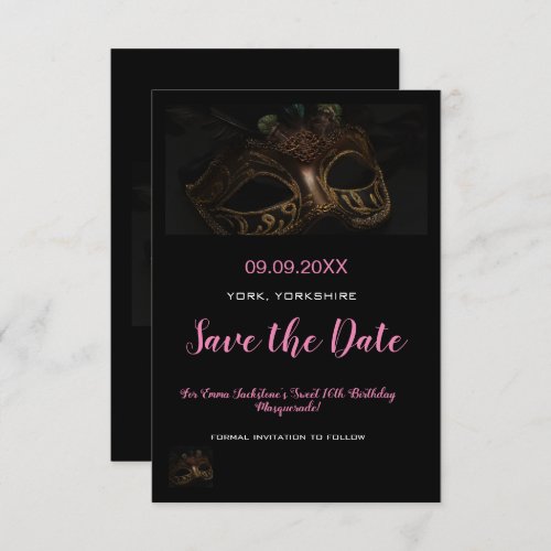 Elegant Pink Masquerade Mask Theme Sweet 16th  Save The Date