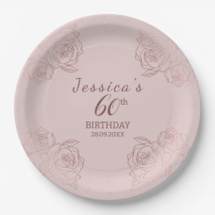 Elegant Pink Mauve Floral Birthday Party Paper Pla Plates
