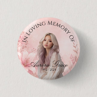 Elegant Pink Memorial Background Feminine Funeral Button