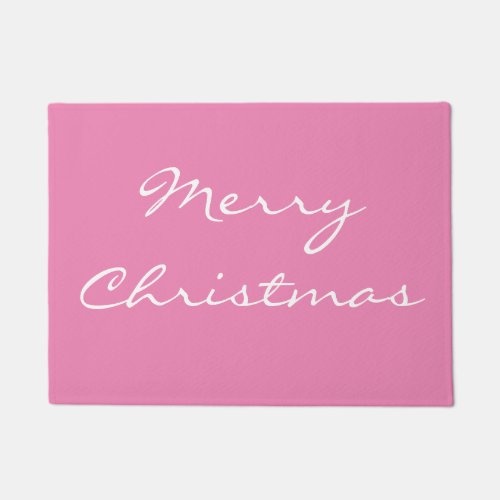 Elegant Pink Merry Christmas Door Mat