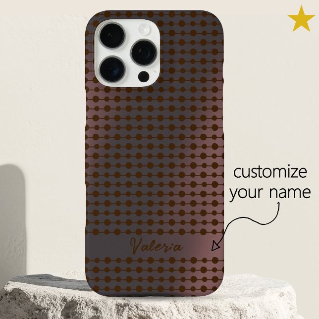 Elegant Pink Metal Dots Line Pattern Custom Name Case-Mate iPhone Case (Creator Uploaded)