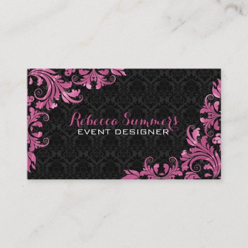 Elegant Pink Metall Lace Black Damasks Business Card