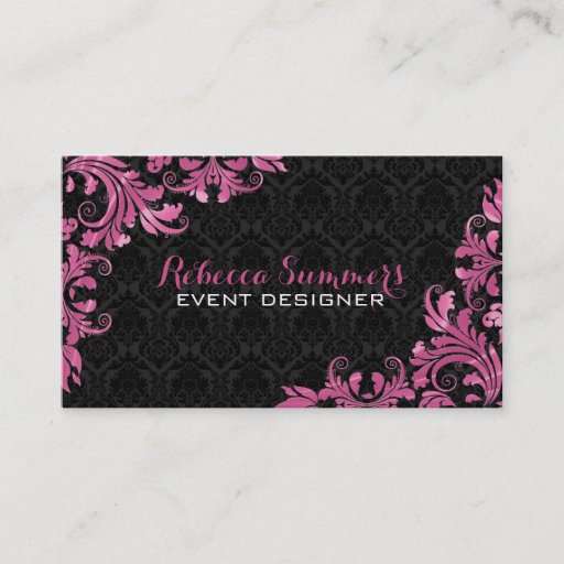 Customizable Elegant Pink Metall Lace Black Damasks Business Card