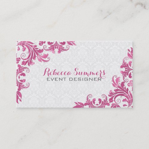 Elegant Pink Metall Lace White Damasks Business Card