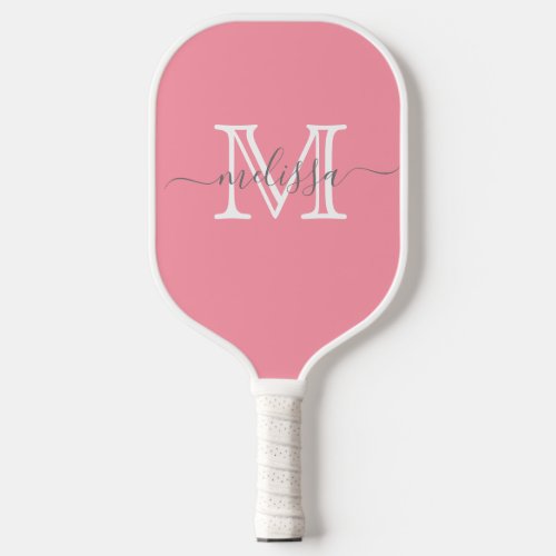 Elegant Pink Minimal Name and Monogram  Pickleball Paddle