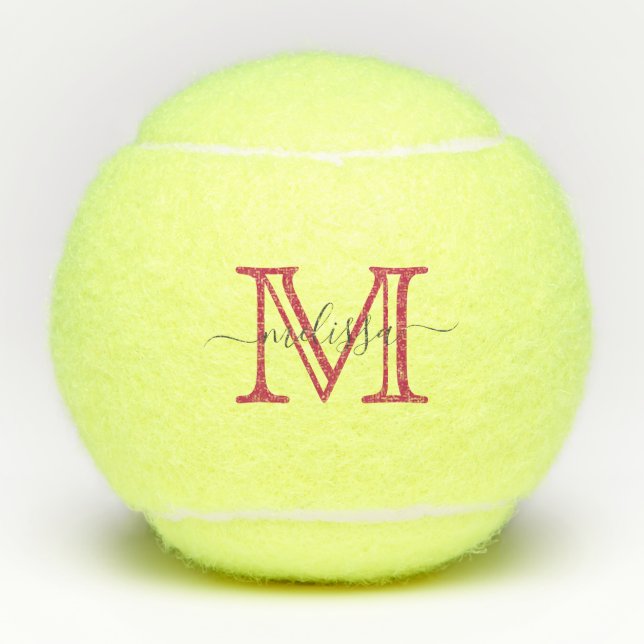 Elegant Pink Minimal Name and Monogram  Tennis Balls (Front)