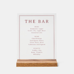 Elegant Pink Minimalist Bar Menu Acrylic Sign