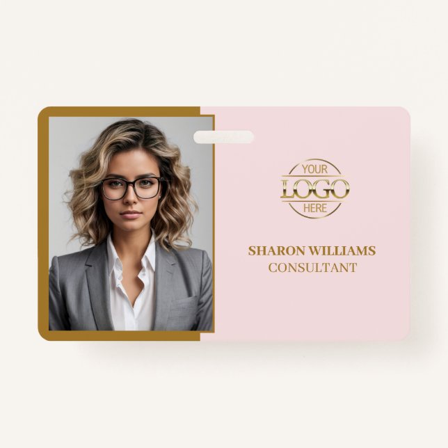 Elegant Pink Minimalist Company Employee Photo ID Badge (Front)
