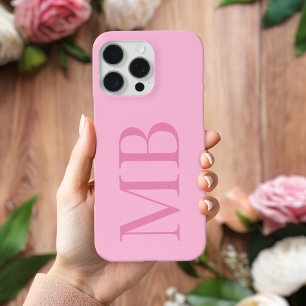 Elegant Pink Minimalist Initial Monogram iPhone 15 Pro Max Case