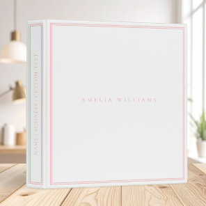 Elegant Pink Minimalist Monogram Name 3 Ring Binder