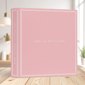 Elegant Pink Minimalist Monogram Name 3 Ring Binder