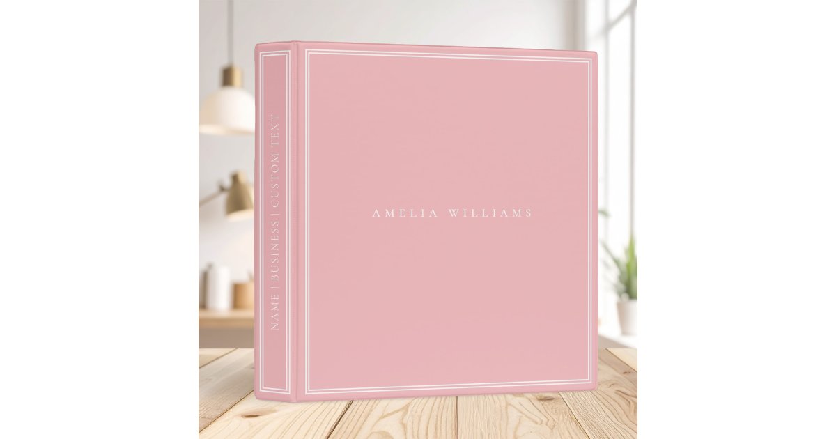 Elegant Pink Minimalist Monogram Name 3 Ring Binder | Zazzle