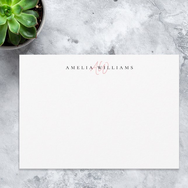 Elegant Pink Minimalist Monogram Note Card (Creator Uploaded)