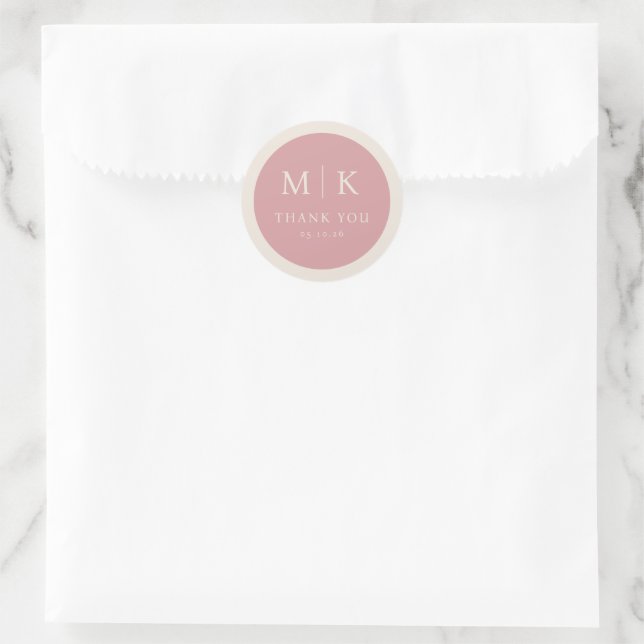 Elegant Pink Minimalist Thank You Classic Round Sticker (Bag)