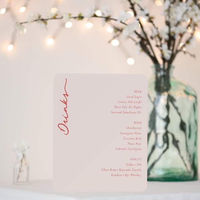 Elegant Pink Minimalist Wedding Menu Foam Board (In Situ (Wedding))